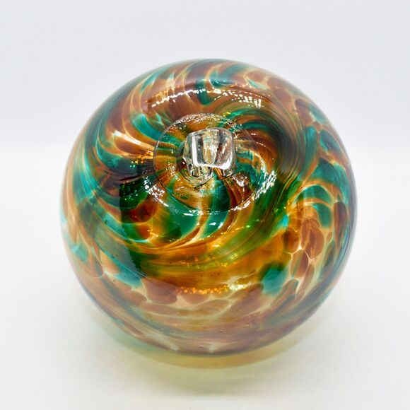 2 Sisters Artisan Glass 4" Amber & Green Speckled Blown Glass Ornament - Picture 5 of 7